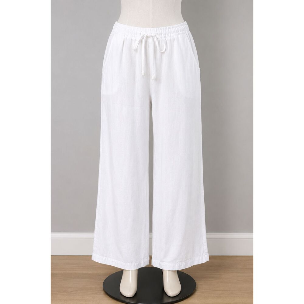 Lane Bryant Linen Blend Wide Leg Pants 14/16 White Pull On Drawstring w/pockets